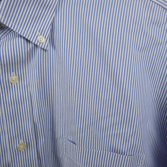 LANDS' END Men's 18-34 No Iron Supima Pinpoint Traditional Fit Blue/White Stripe - Picture 6 of 13